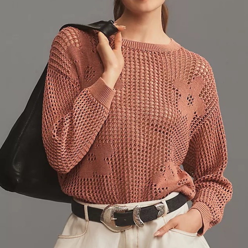 Anthropologie Pilcro Open-Stitch Floral Pullover Sweater Size XS